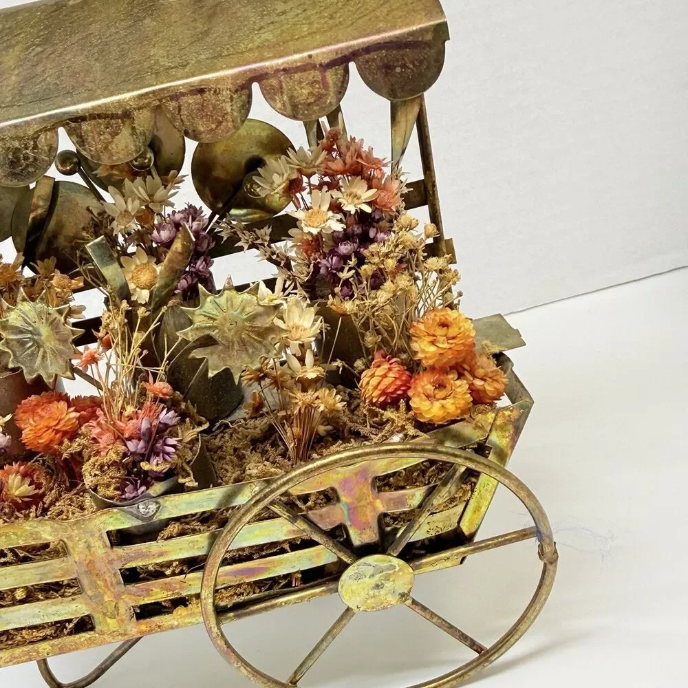 Vintage Metal Tin Dried Flower Cart 3D Decor